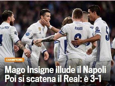 FOTO - La Gazzetta dello Sport: "El mago Insigne ilusiona al Nápoles, después el Madrid resurgió"