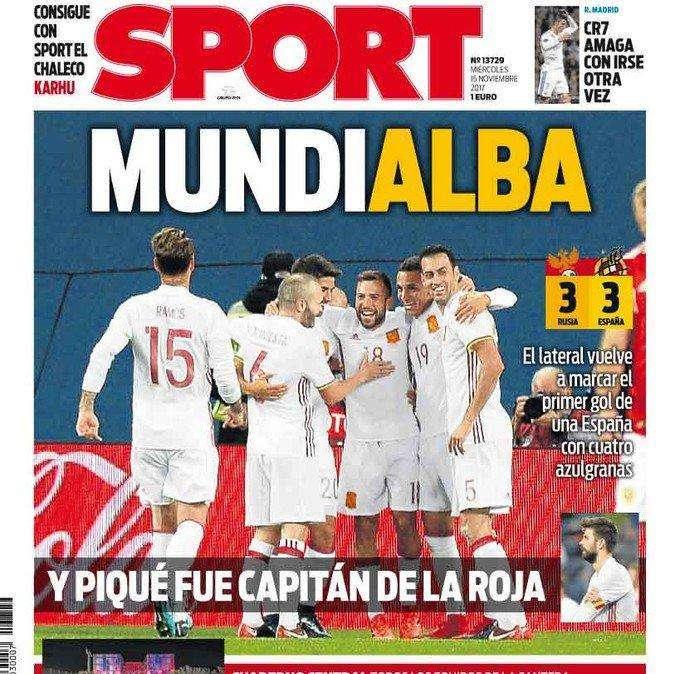 PORTADA - Sport usa un juego de palabras para ensalzar a Jordi Alba: "MundiAlba"