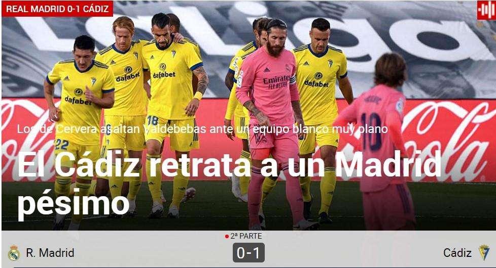 Marca, contundente: "El Cádiz retrata a un Madrid pésimo"