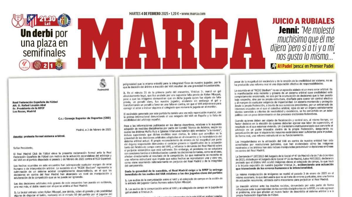 Marca abre con la carta del Real Madrid: "Declaración de guerra"