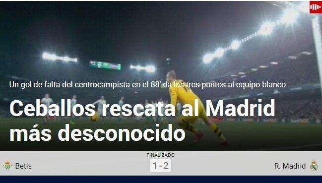 Marca destaca al salvador Ceballos: "Ceballos rescata al Madrid más desconocido"