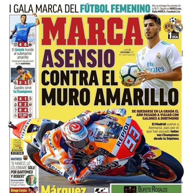 PORTADA - Marca recalca la vuelta a Alemania: "Asensio contra el muro amarillo"