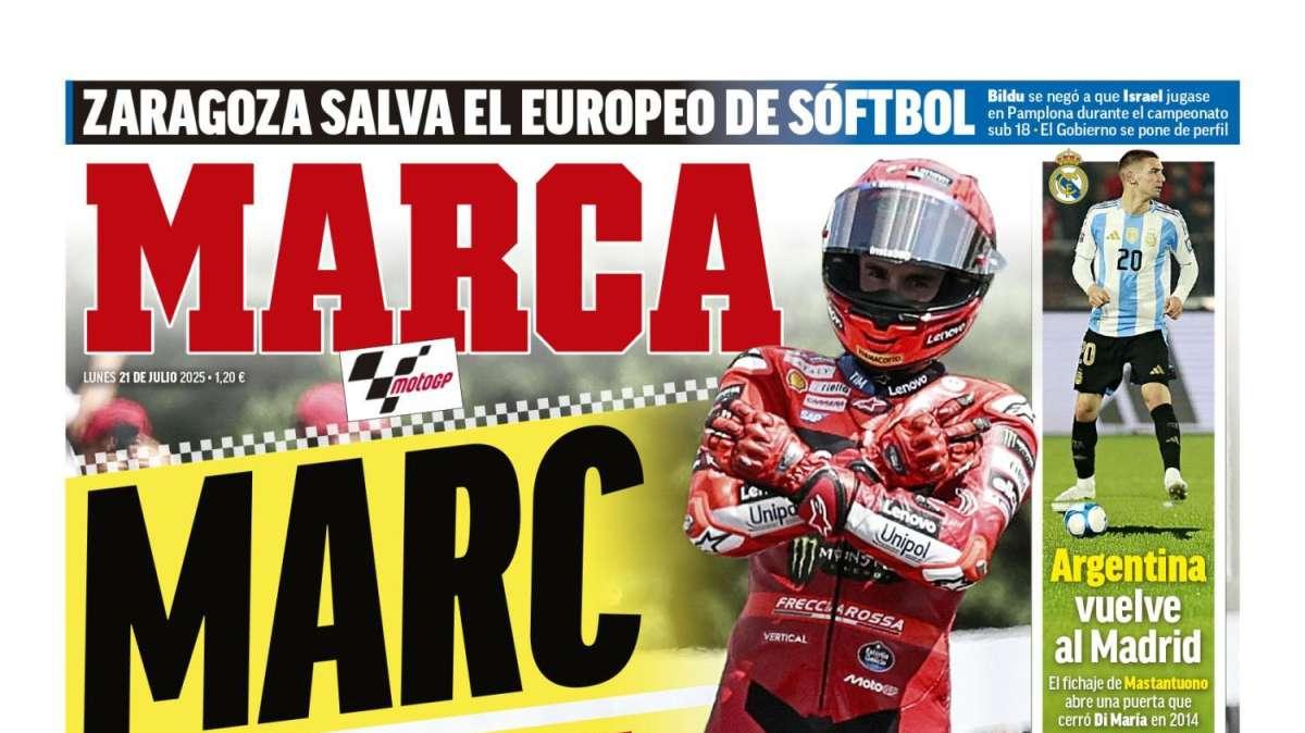 "Argentina vuelve a Madrid": Mastantuono, en la portada de Marca