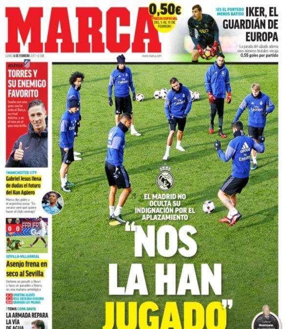 PORTADA - Marca: "El Madrid no oculta su indignación: ¡Nos la han jugado!"