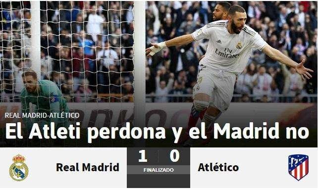 As titula: "El Atleti perdona y el Madrid no"
