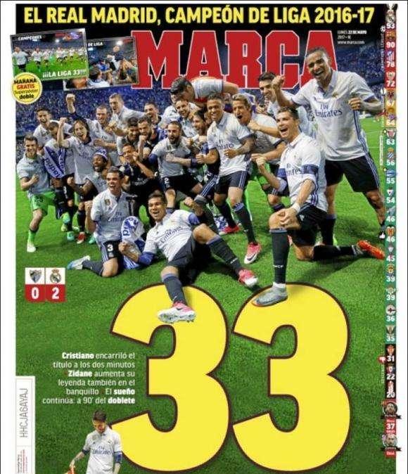 PORTADA - Marca con un 33 en tamaño gigante destaca varios protagonistas y el sueño del doblete