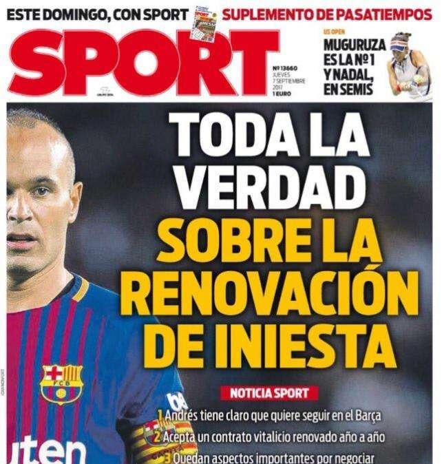 PORTADA - Sport: "Toda la verdad sobre la renovación de Iniesta"