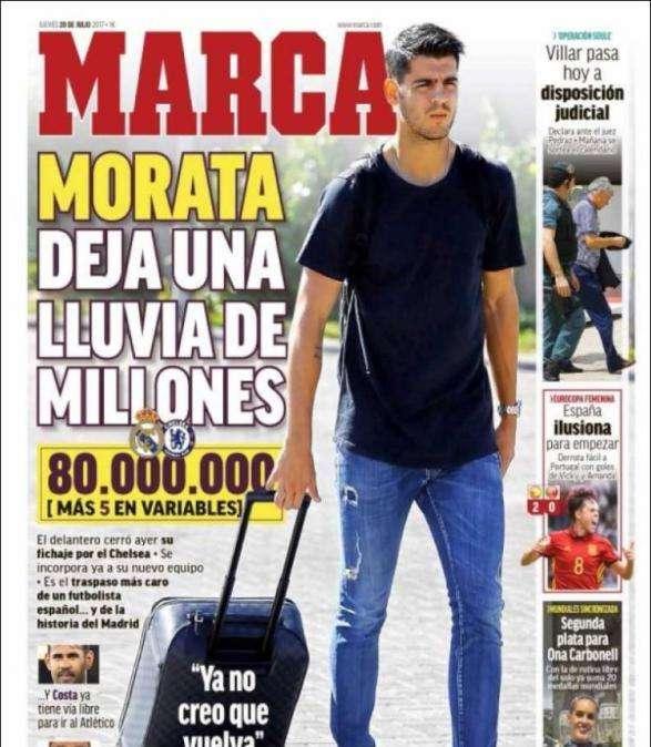 PORTADA - Marca con el español más caro de la historia: "Morata deja una lluvia de millones"