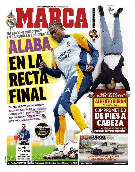 David Alaba y su recuperación, protagonistas de la portada de Marca