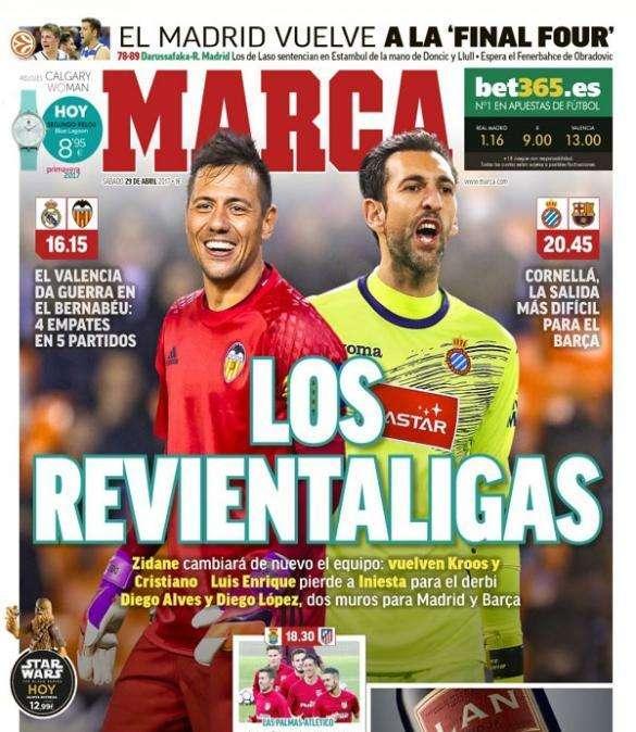 PORTADA - Marca: "Valencia y Espanyol, los revientaligas de Madrid y Barcelona"