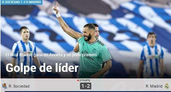 Marca, con la victoria del Real Madrid: "Golpe de líder"