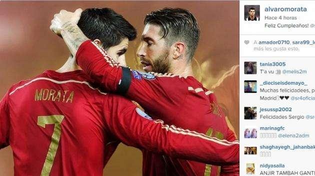 Morata no se olvida de felicitar a Ramos
