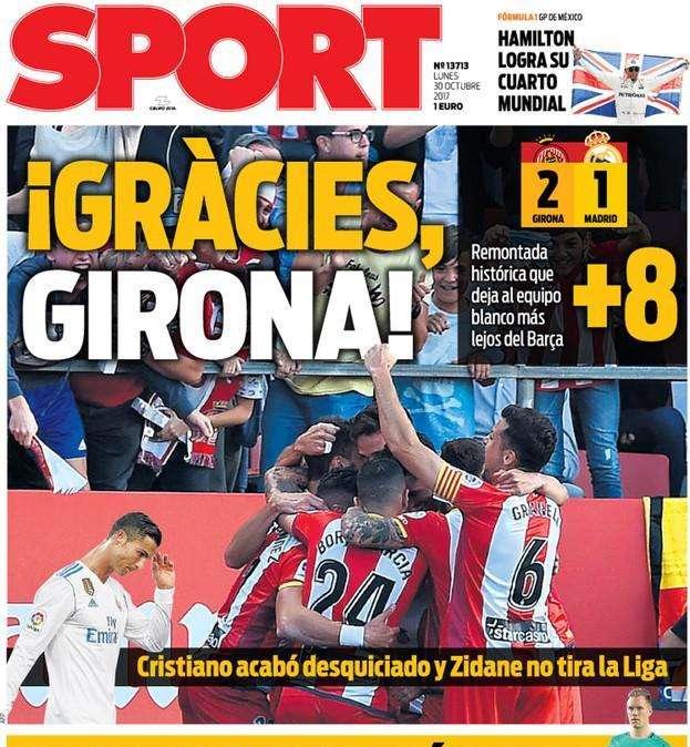 PORTADA - Sport agradece el favor de los de Machín al Barça: "Gràcies, Girona"