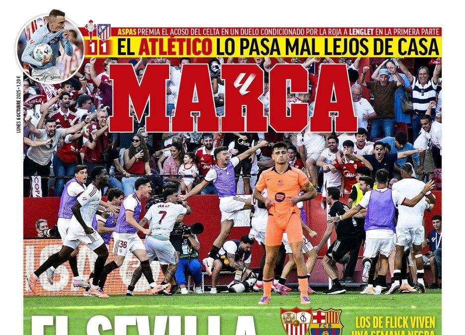 La paliza del Sevilla al Barcelona y el liderato del Real Madrid, en las portadas de la prensa deportiva