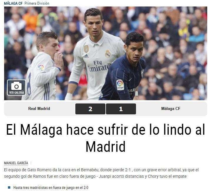 FOTO - La opinión de Málaga: "El Málaga hace sufrir de lo lindo al Madrid"