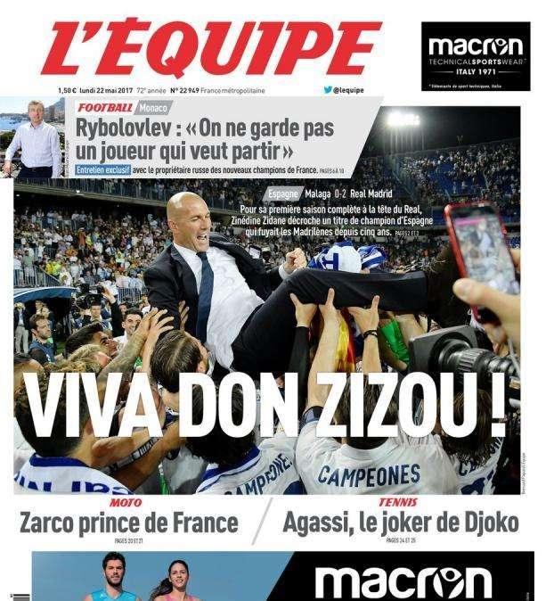 PORTADA - L'Equipe: "Viva Don Zizou"