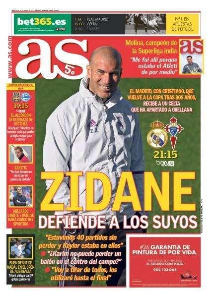 PORTADA Diario As - Zidane defiende a los suyos: "Voy a tirar de todos, los utilizaré hasta el final"