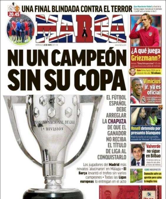 PORTADA - MARCA crítico con la anomalía del fútbol español: "Ni un campeón sin su Copa"