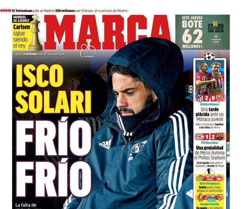 PORTADA - Marca con la relación Isco-Solari: "Frío, frío. La falta de sintonía, herida que ha crecido partido a partido"