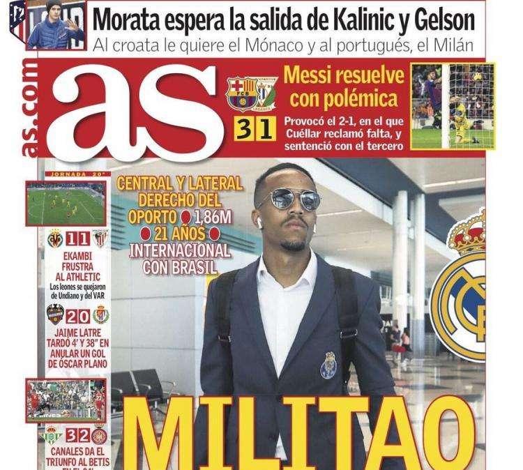 PORTADA - As: "Militao, acuerdo total. Llegará en julio por 50 millones"