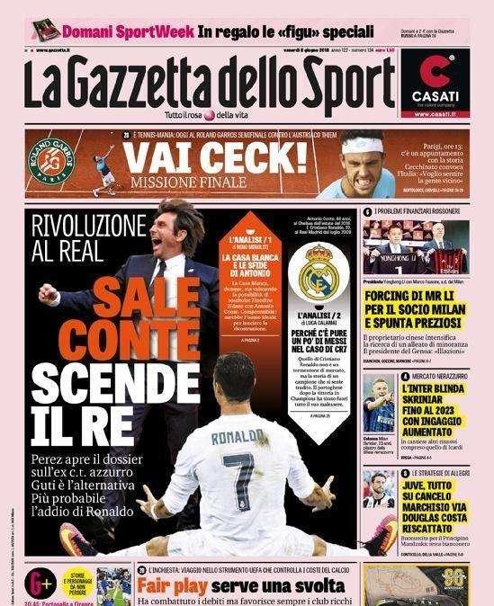 Gazzetta dello Sport - "Sale Conte. Guti es la alternativa"