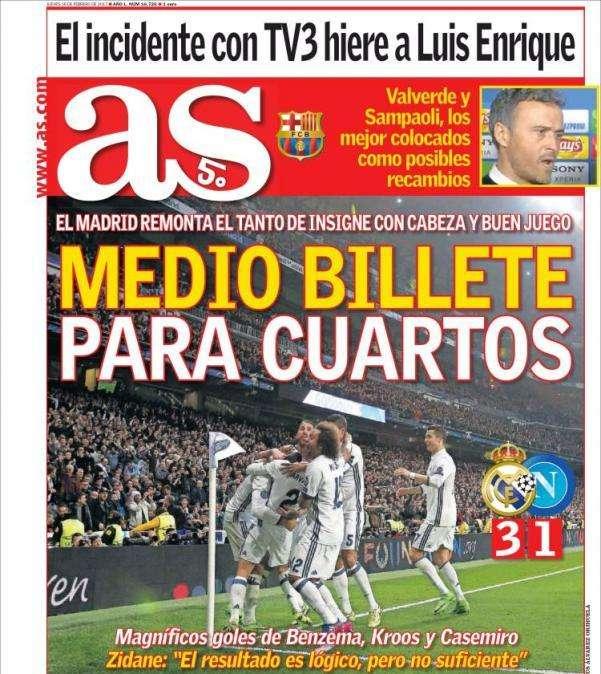 PORTADA - AS: "Medio billete para cuartos"