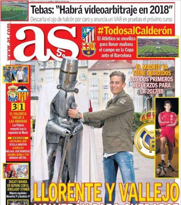 PORTADA - AS: "Llorente y Vallejo volverán para quedarse"