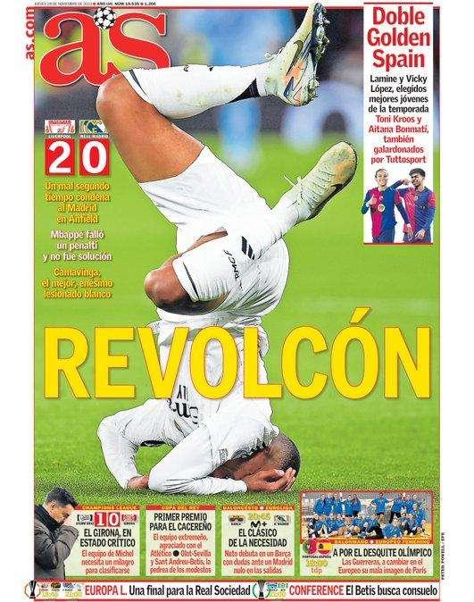 As destaca en portada la debacle del Real Madrid en Liverpool