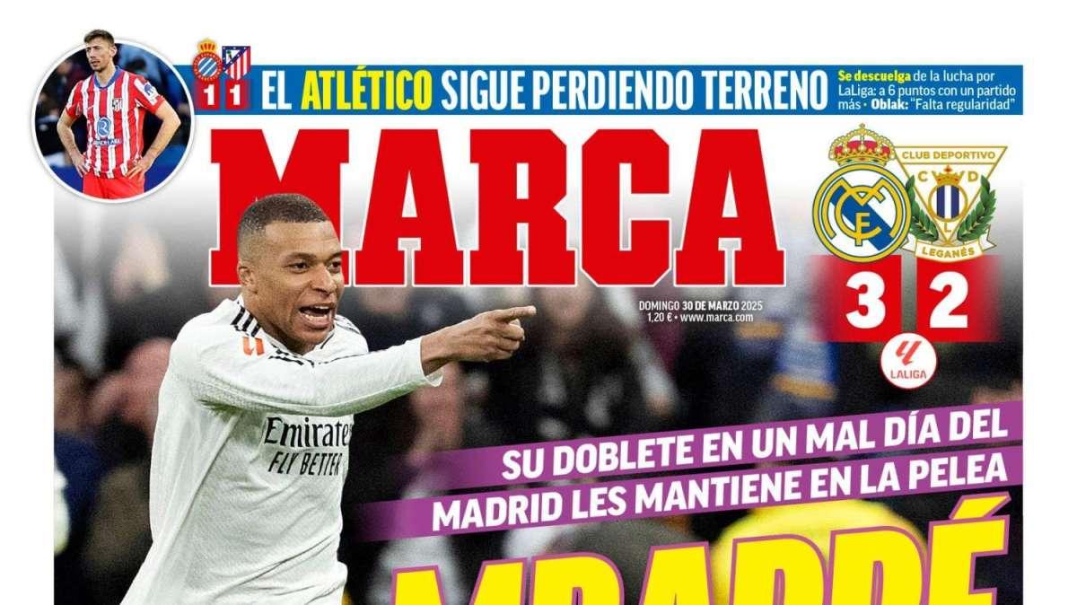 "Mbappé apunta a la liga": el Real Madrid - Leganés, en la portada de Marca
