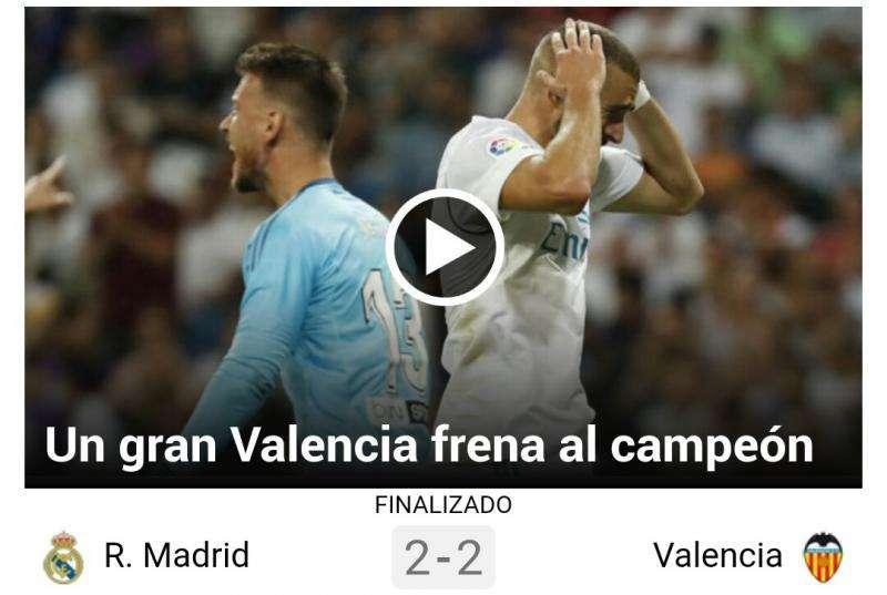 Marca: "Un gran Valencia frena al campeón en el Bernabéu"