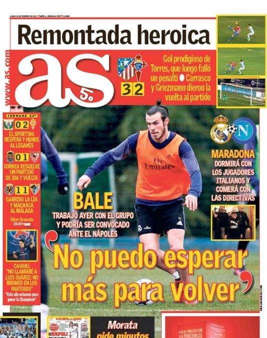 PORTADA - AS - Bale: "No puedo esperar más para volver"