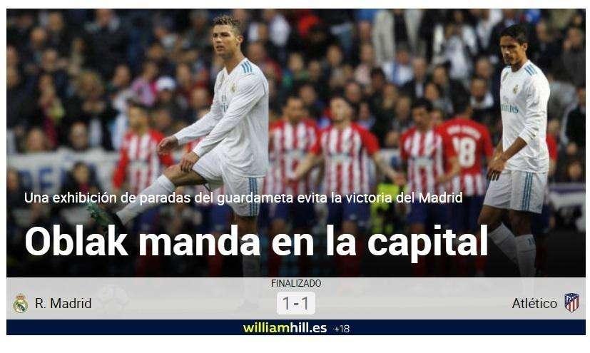 Marca tiene claro el protagonista del derbi: "Oblak manda en la capital"