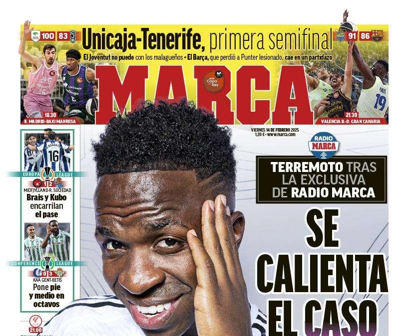 "Se calienta el caso Vincius" advierte Marca en su portada
