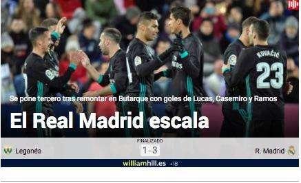 Marca destaca el paso adelante de los blancos: "El Madrid escala"