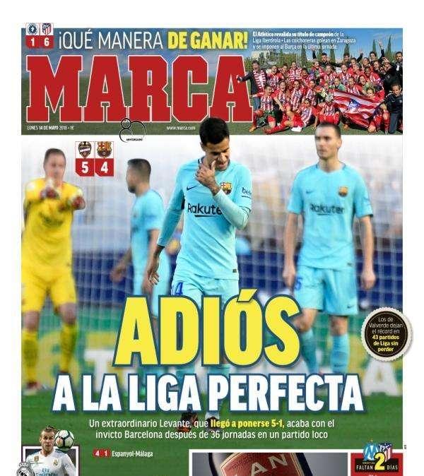 PORTADA - Marca contundente: "Adiós a LaLiga perfecta"