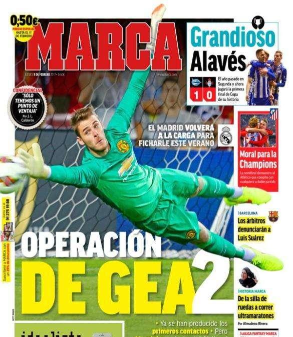 PORTADA - Marca: "Grandioso Alavés. Los primeros contactos por De Gea"