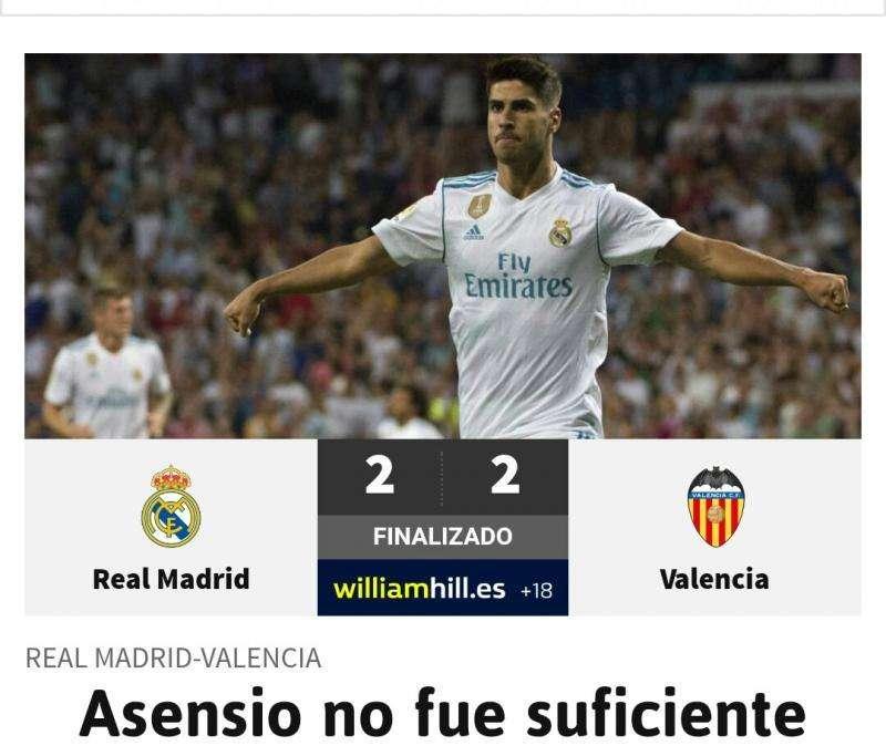 As: "Asensio no fue suficiente para ganar al Valencia"