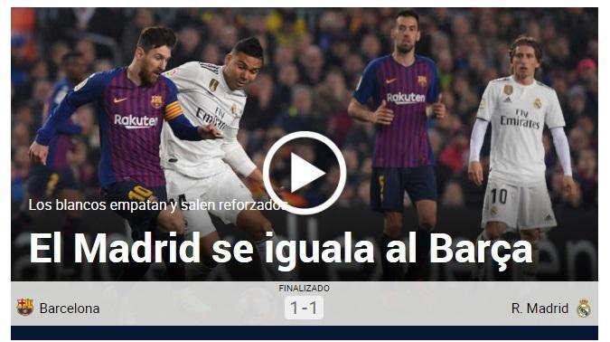 Marca ve positivo el empate para los blancos: "El Madrid se iguala al Barça"