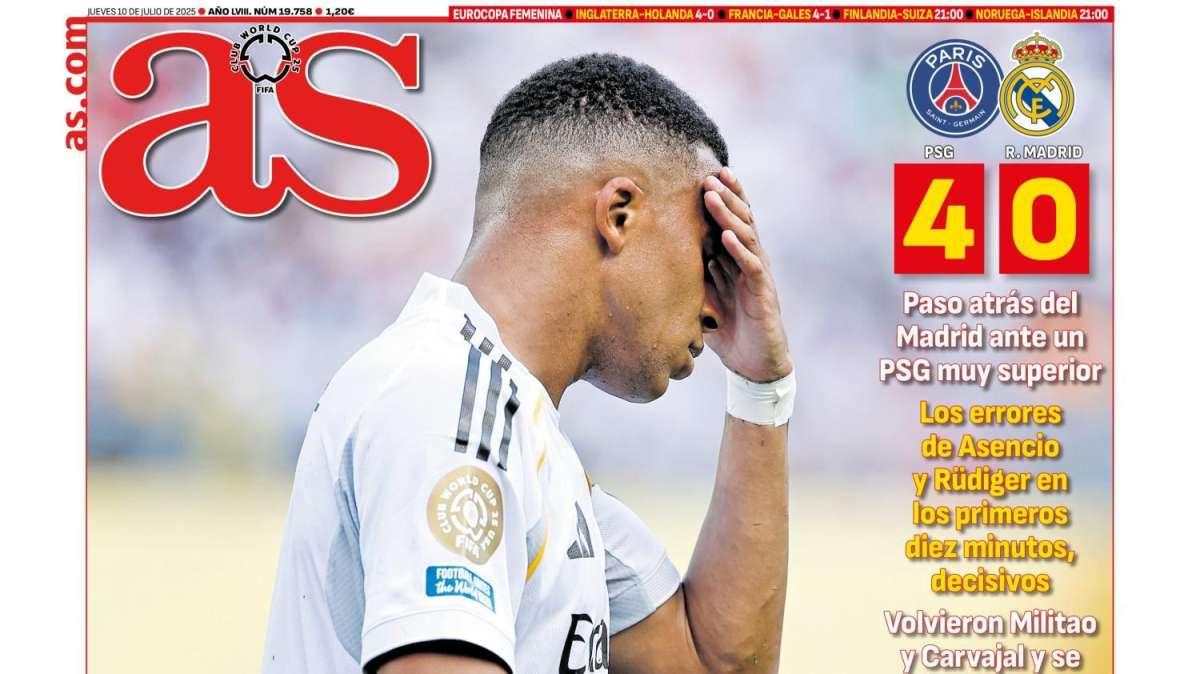 El diario AS destaca en portada la debacle del Real Madrid