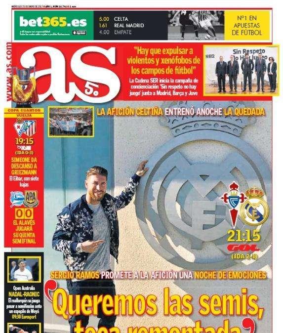 PORTADA - AS abre con Ramos: "Queremos las semis, toca remontada"