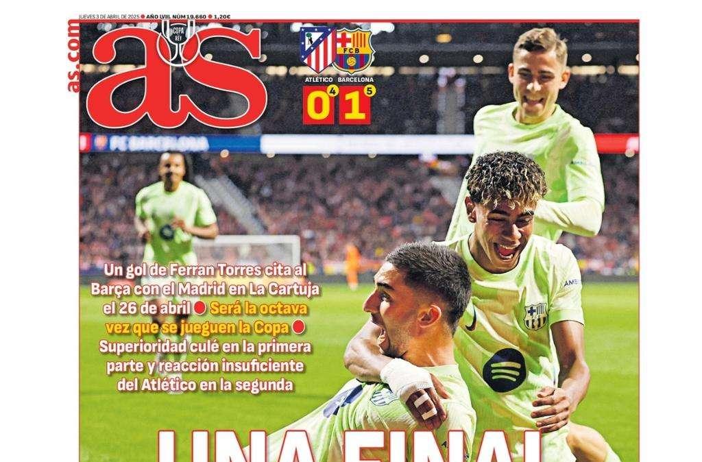 El Barça se cita con el Real Madrid, en la primera plana de AS