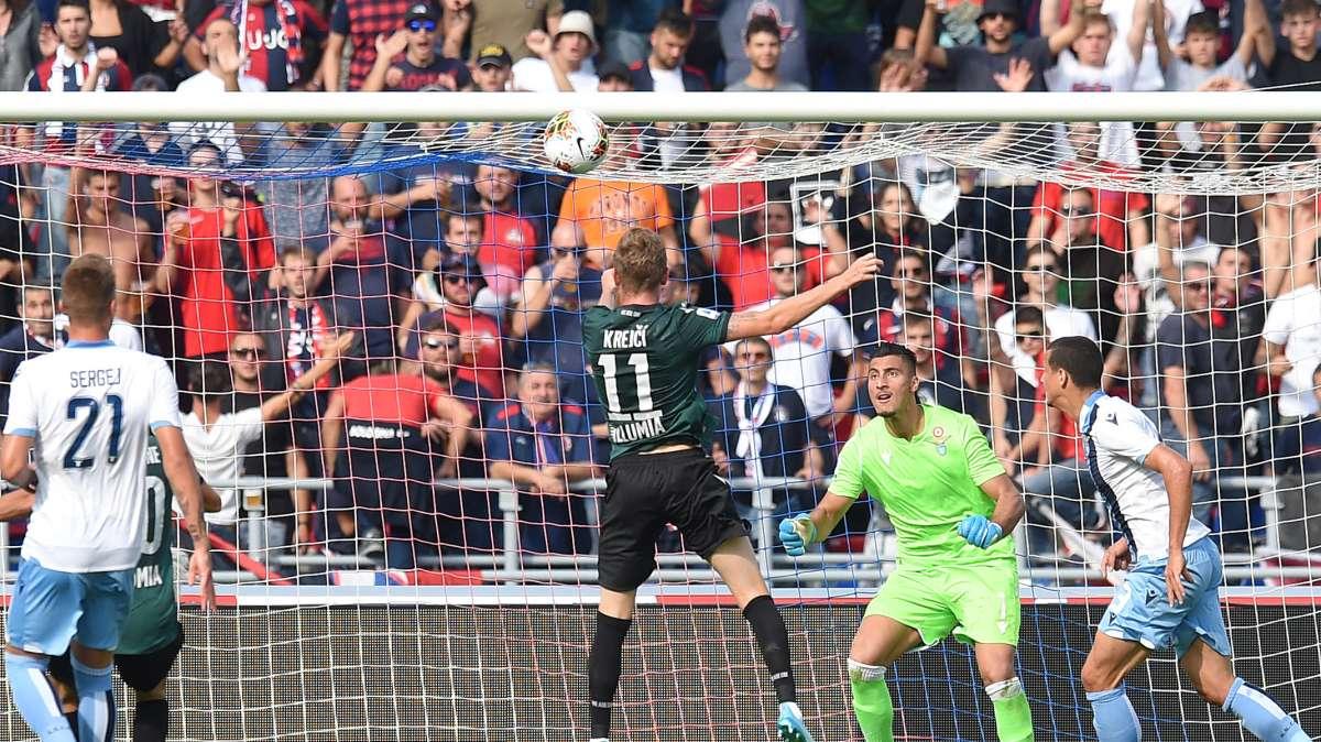 #BFCLazio: lo stacco di testa di Krejci che trafigge Strakosha