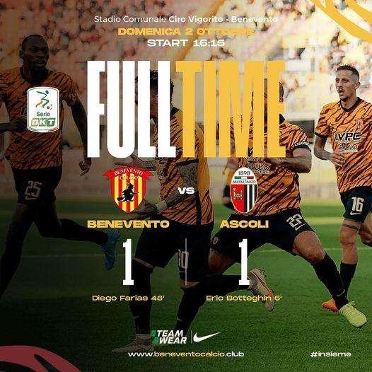 Benevento, vittoria rimandata: pari con l'Ascoli