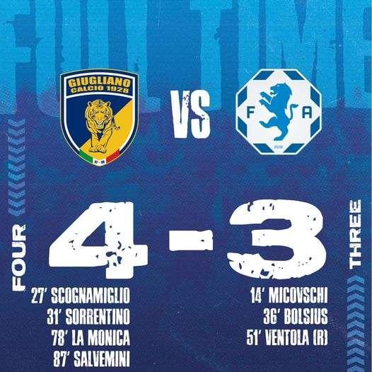 Serie C/Girone C - Il Giugliano batte la Fidelis Andria e chiude il discorso salvezza