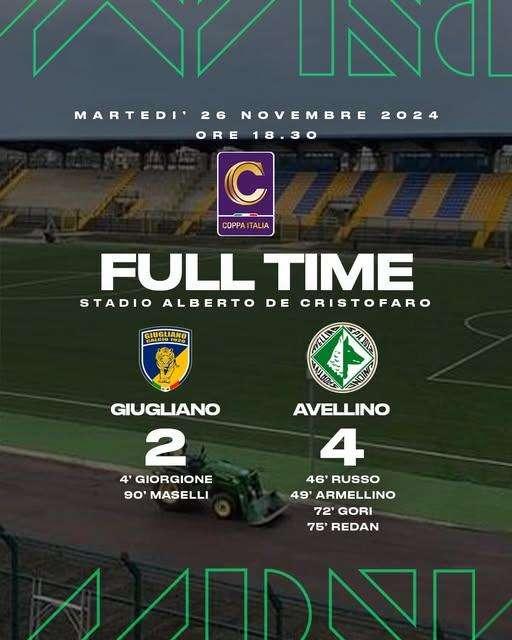 Coppa Italia di Serie C  - Giugliano-Avellino 2-4, i lupi ribaltano i gialloblù 