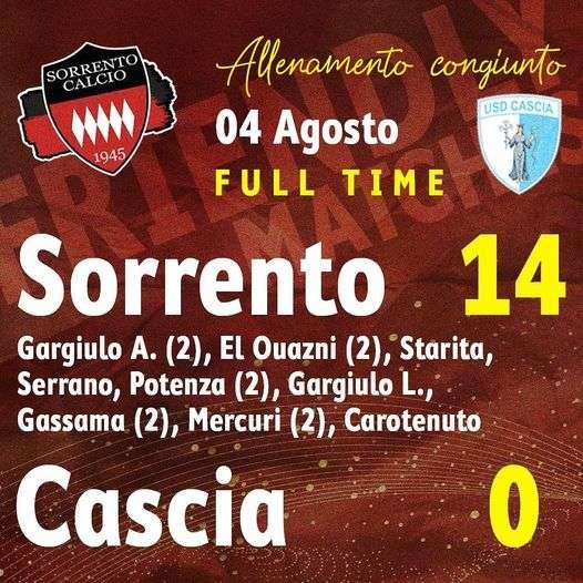 Sorrento , goleada in amichevole con il Cascia