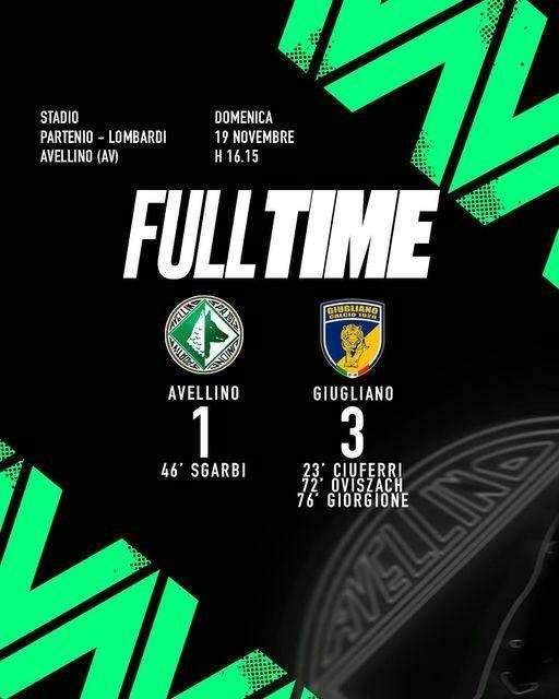 Avellino-Giugliano 1-3, brutta battuta d'arresto: i tigrotti calano il tris