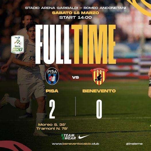 Benevento inguardabile, all'Arena vince il Pisa con il minimo sforzo