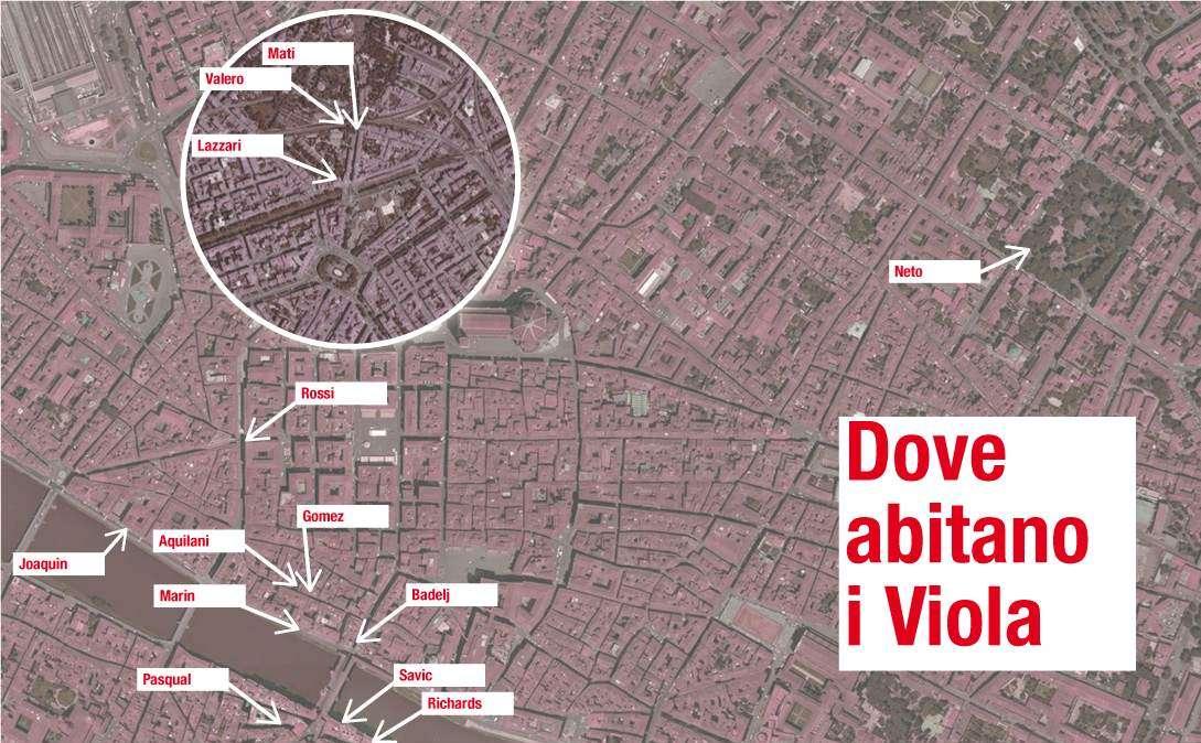 Giocatori viola tutti pazzi per il centro, ecco la mappa delle case