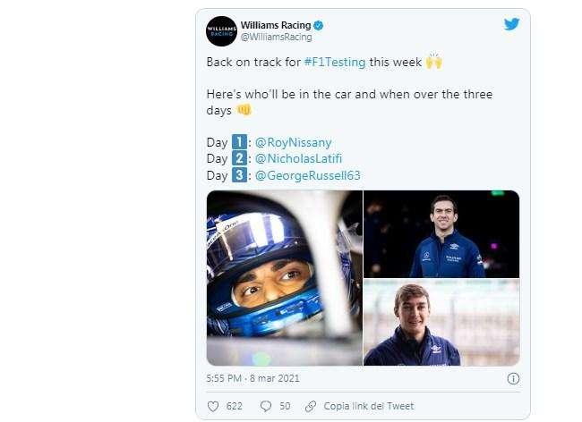 Formula 1 / Williams, calendario Bahrain: 1° Nissany, poi Latifi e Russell